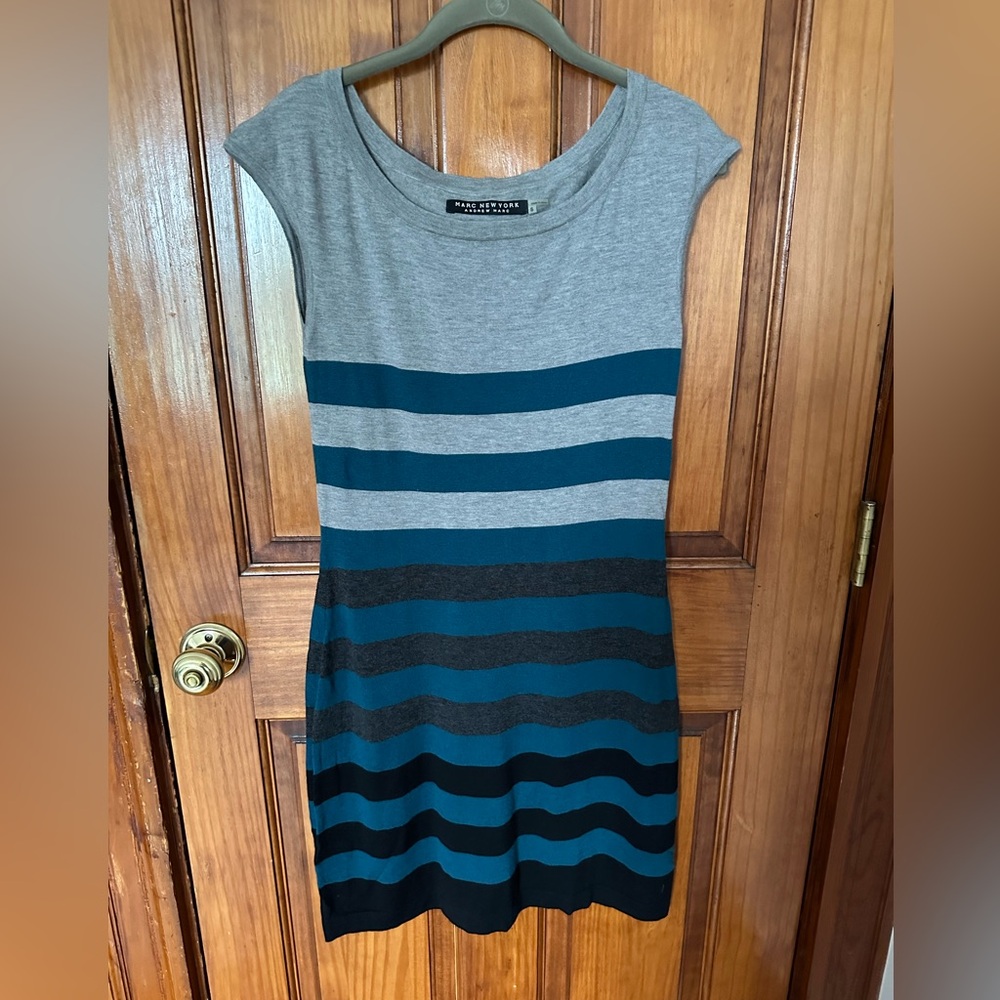 Mark New York Black, Teal, and Gray Striped Dress in Size S